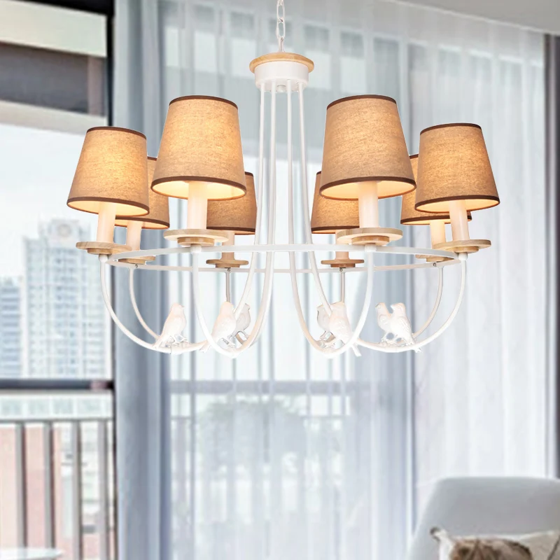 Hangende plafondlamp met witte ton, eigentijdse 6/8-lichts stoffen hangende kroonluchter Clearhalo