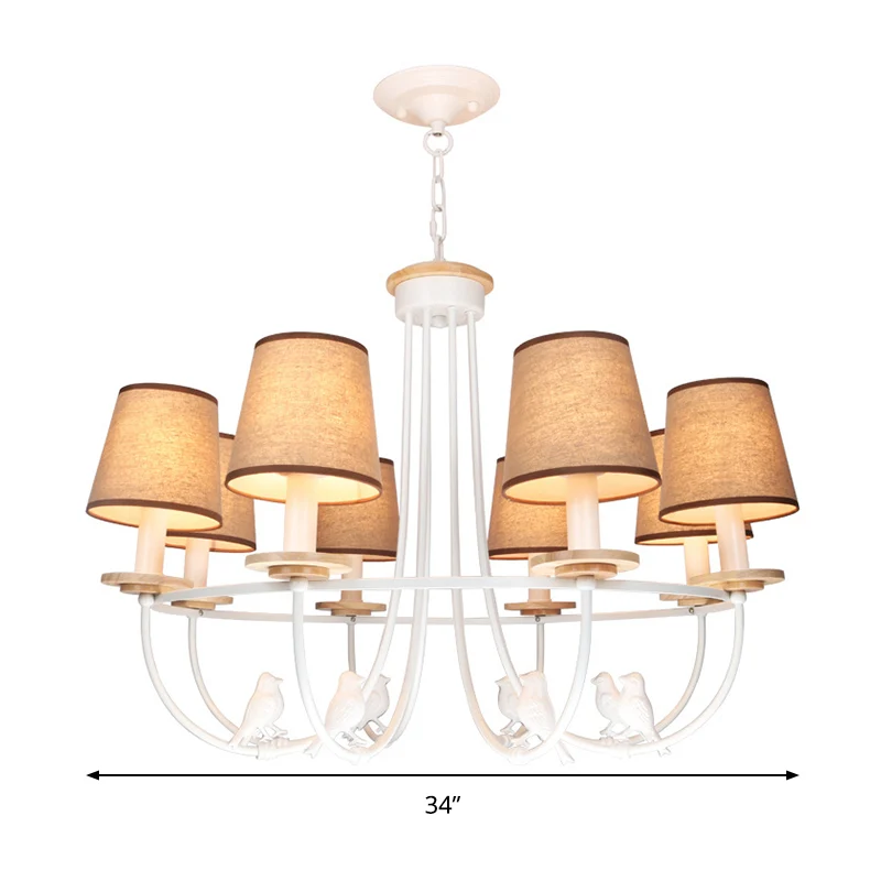 Hangende plafondlamp met witte ton, eigentijdse 6/8-lichts stoffen hangende kroonluchter Clearhalo