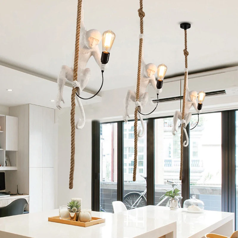 Hangende plafondlamp van harsaap Moderne 1-lichts witte hanglamp met touwkoord Clearhalo