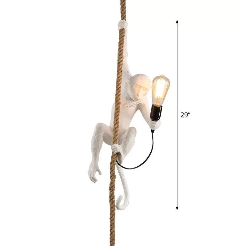 Hangende plafondlamp van harsaap Moderne 1-lichts witte hanglamp met touwkoord Clearhalo