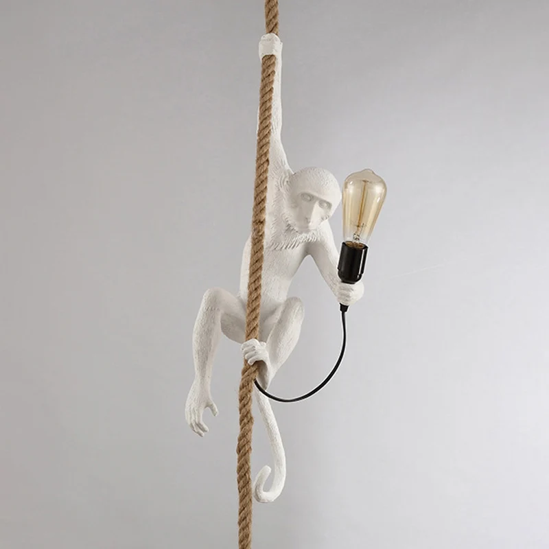 Hangende plafondlamp van harsaap Moderne 1-lichts witte hanglamp met touwkoord Clearhalo