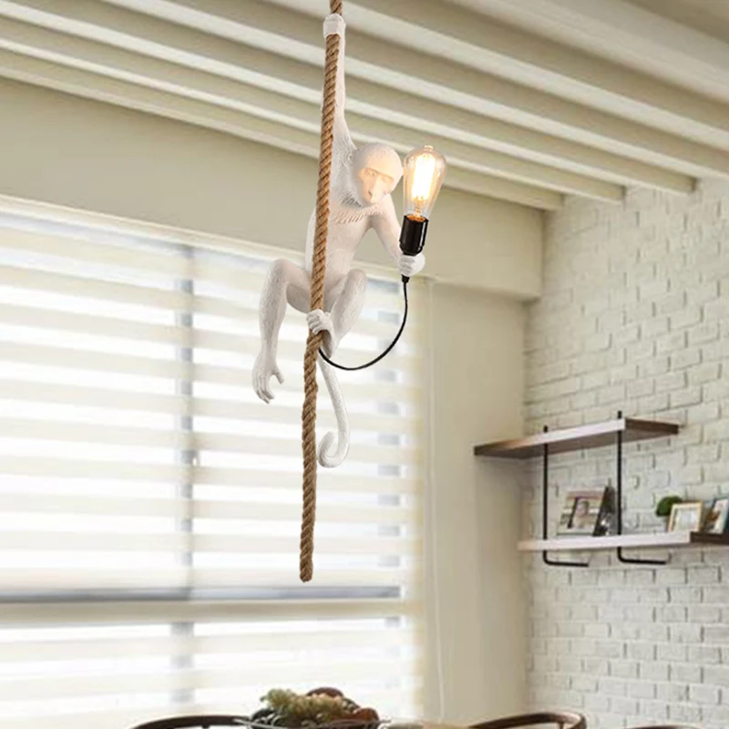Hangende plafondlamp van harsaap Moderne 1-lichts witte hanglamp met touwkoord Clearhalo