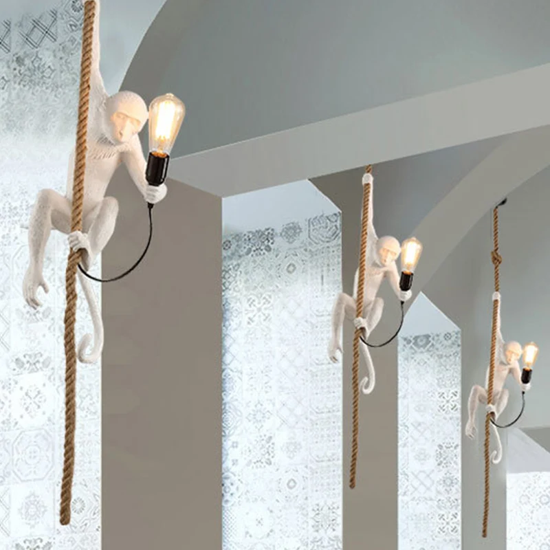 Hangende plafondlamp van harsaap Moderne 1-lichts witte hanglamp met touwkoord Clearhalo