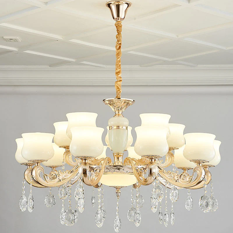 Hangende plafondlamp van imitatie-jade-urn, modernistische hangende kroonluchter met kristallen accent wit Clearhalo
