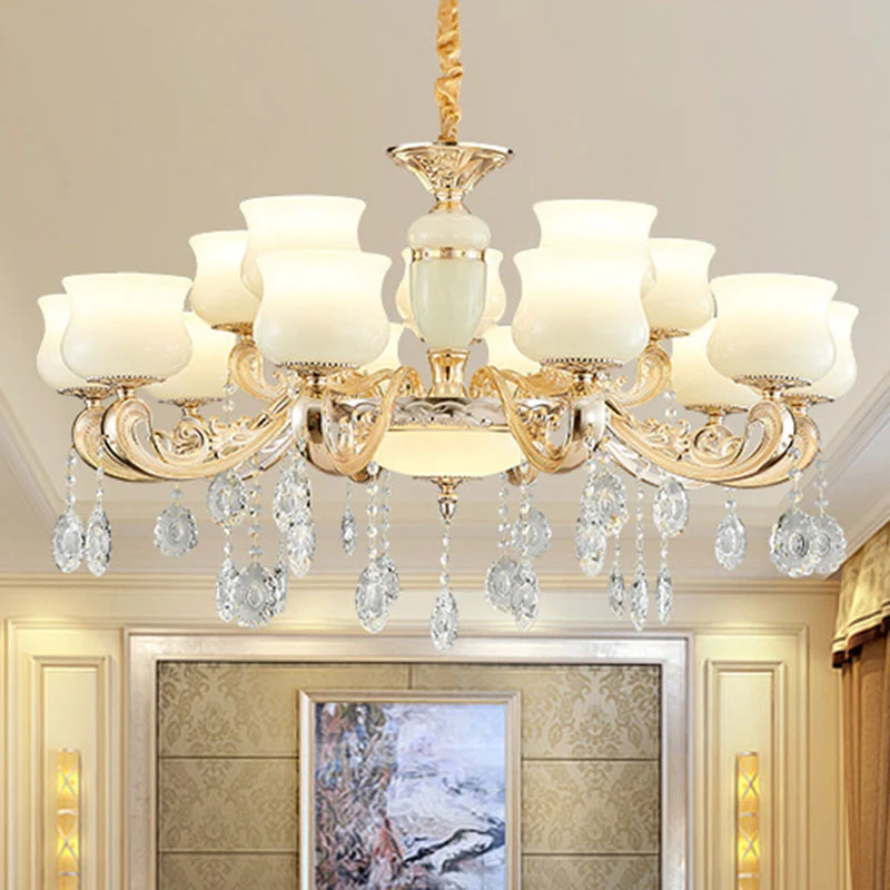 Hangende plafondlamp van imitatie-jade-urn, modernistische hangende kroonluchter met kristallen accent wit Clearhalo