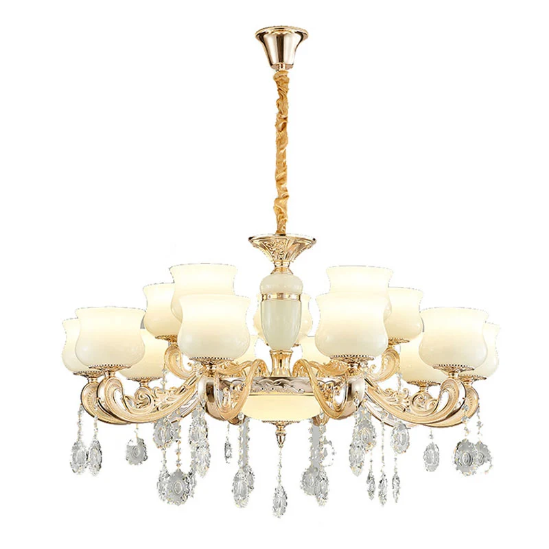 Hangende plafondlamp van imitatie-jade-urn, modernistische hangende kroonluchter met kristallen accent wit Clearhalo