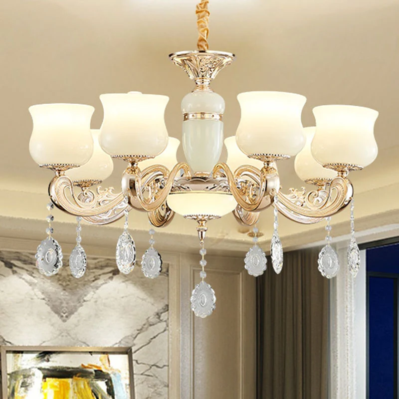 Hangende plafondlamp van imitatie-jade-urn, modernistische hangende kroonluchter met kristallen accent wit Clearhalo