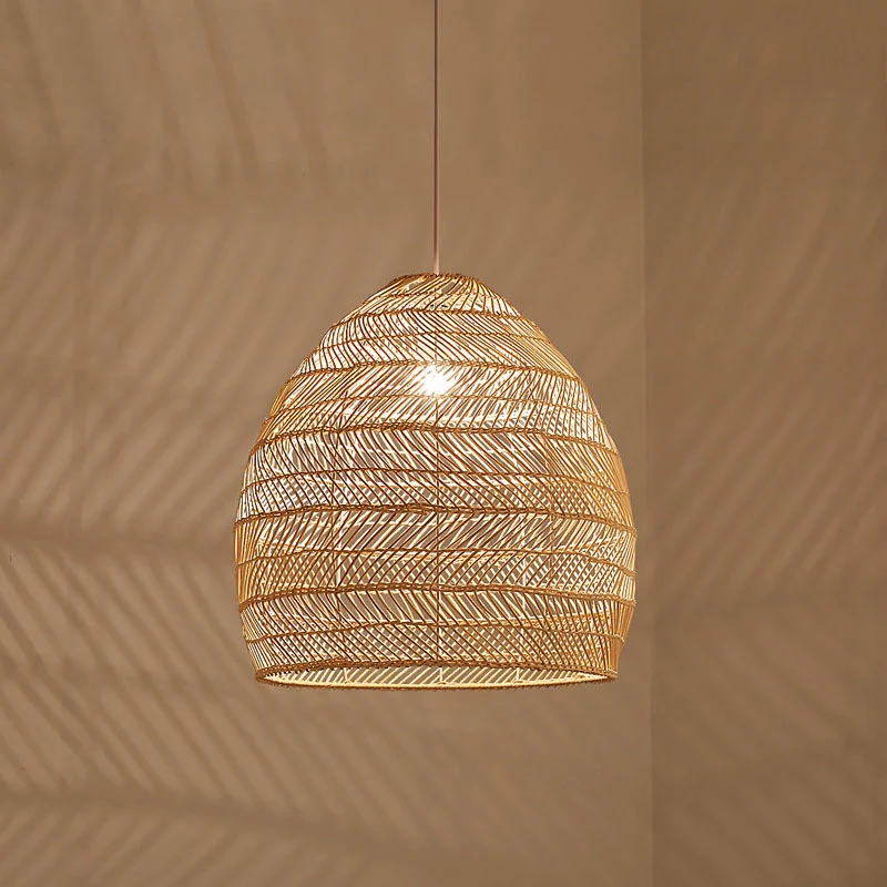 Hangende plafondlamp van rotan cloche Aziatische ophangverlichting met één lamp boven de eettafel Clearhalo