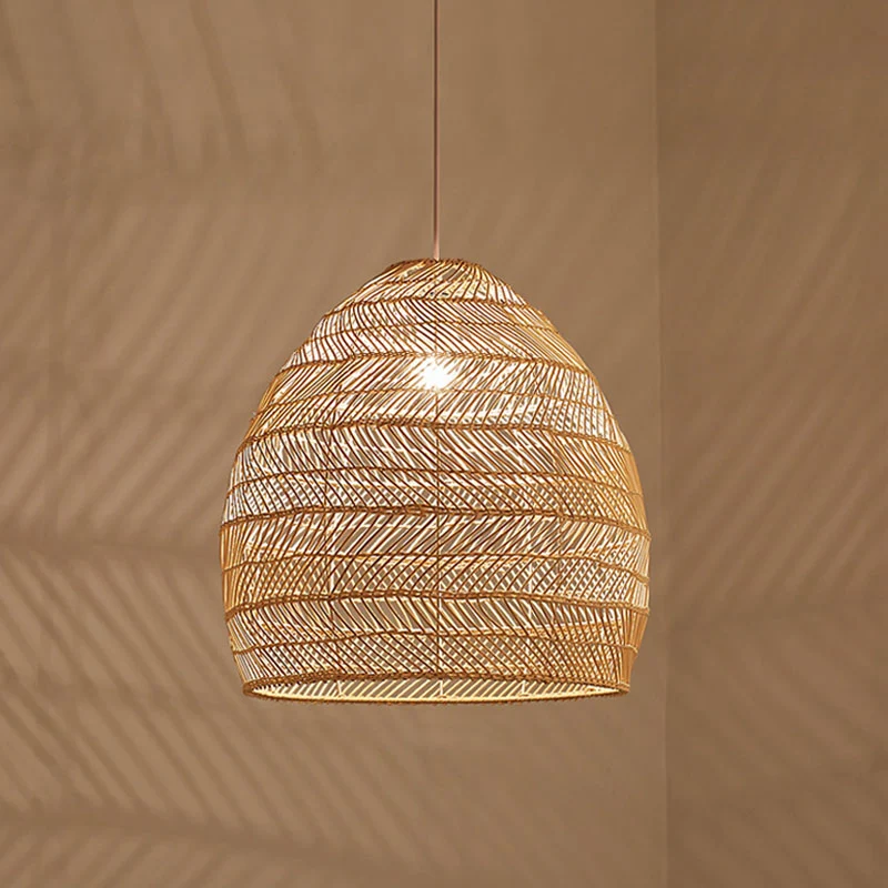 Hangende plafondlamp van rotan cloche Aziatische ophangverlichting met één lamp boven de eettafel Clearhalo