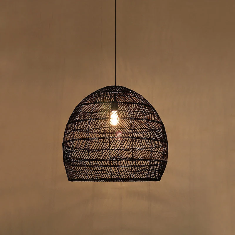 Hangende plafondlamp van rotan cloche Aziatische ophangverlichting met één lamp boven de eettafel Clearhalo