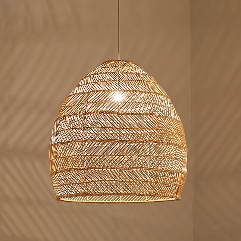Hangende plafondlamp van rotan cloche Aziatische ophangverlichting met één lamp boven de eettafel Clearhalo