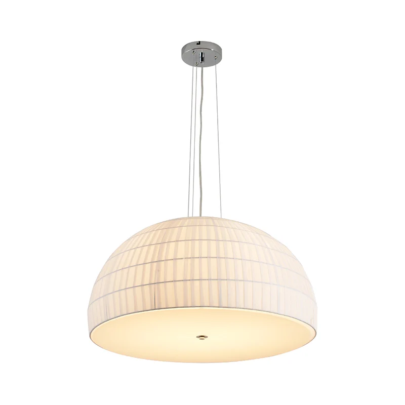 Hangende plafondlamp van stof met koepel, moderne 4-lichts witte kroonluchterlamp Clearhalo
