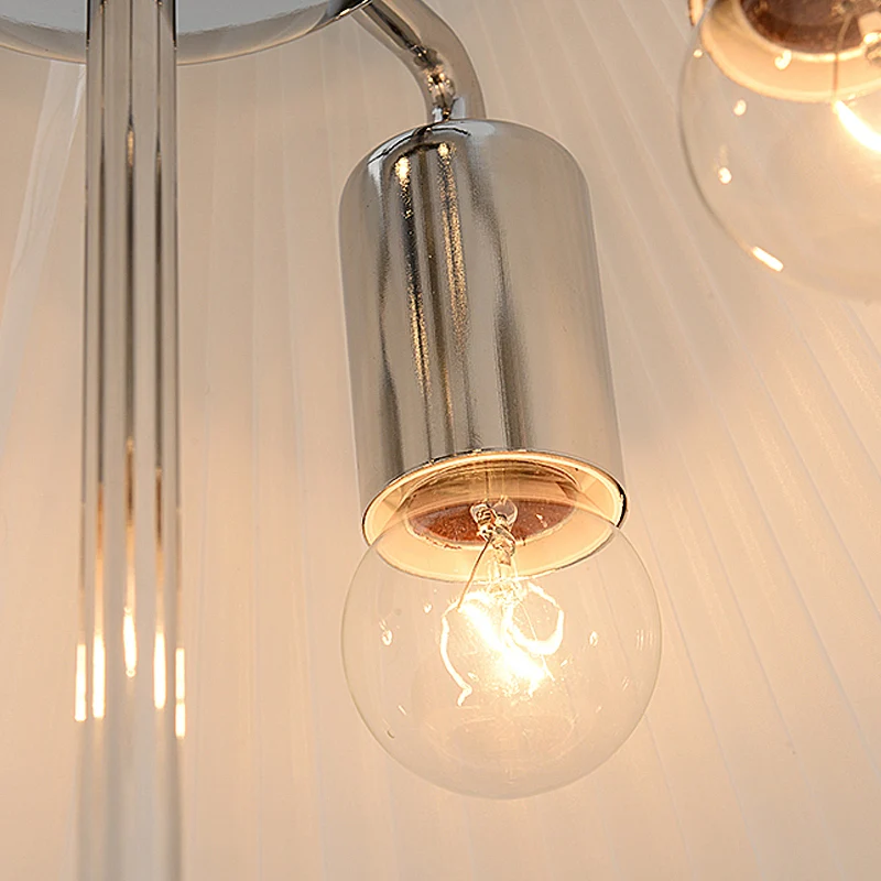 Hangende plafondlamp van stof met koepel, moderne 4-lichts witte kroonluchterlamp Clearhalo
