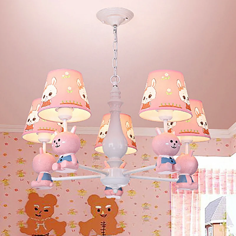 Hangende plafondlamp van stof met taps toelopende kap Cartoon hangende hanglampen roze voor de kleuterschool Clearhalo