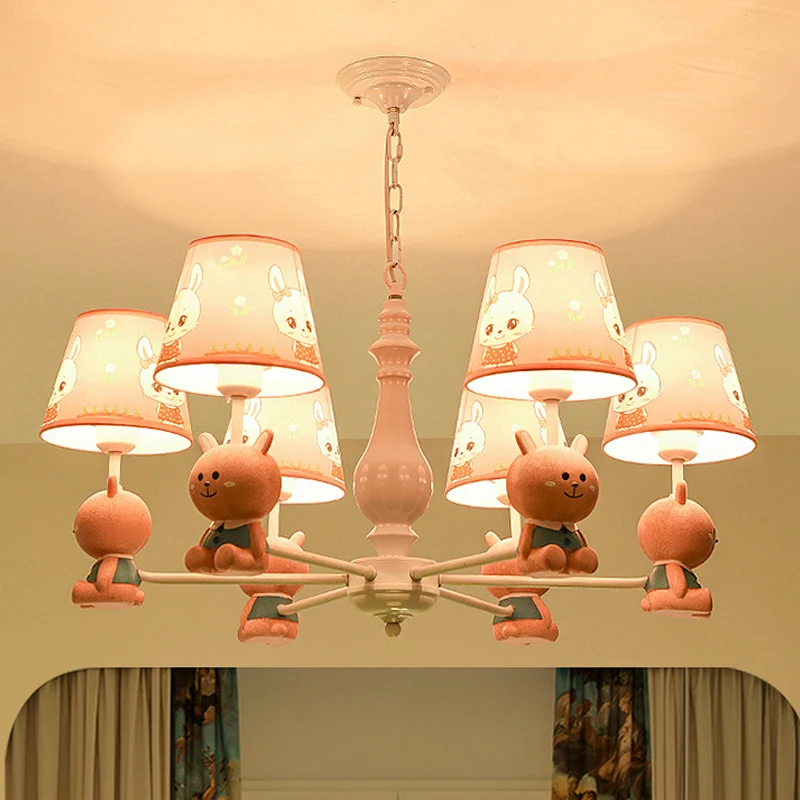 Hangende plafondlamp van stof met taps toelopende kap Cartoon hangende hanglampen roze voor de kleuterschool Clearhalo