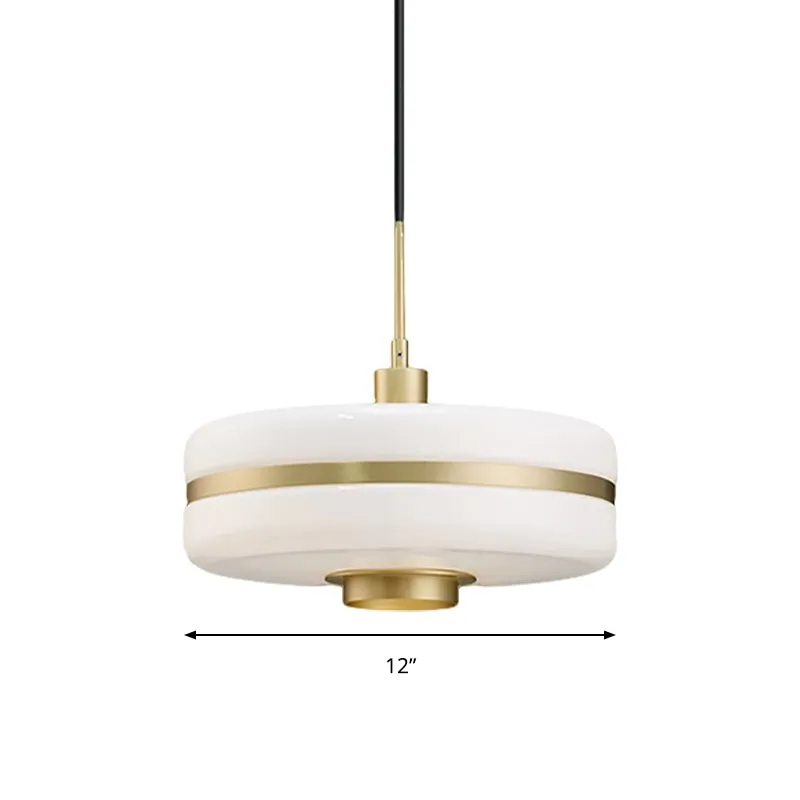 Hangende plafondlamp van wit glas, moderne 1-lichts gouden hanglamp voor woonkamer Clearhalo