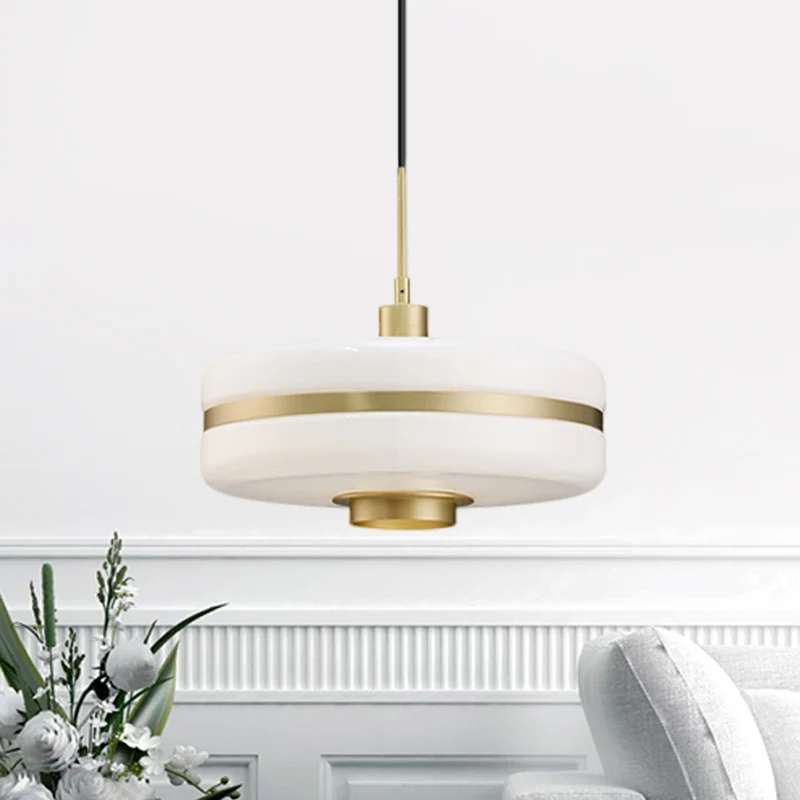 Hangende plafondlamp van wit glas, moderne 1-lichts gouden hanglamp voor woonkamer Clearhalo