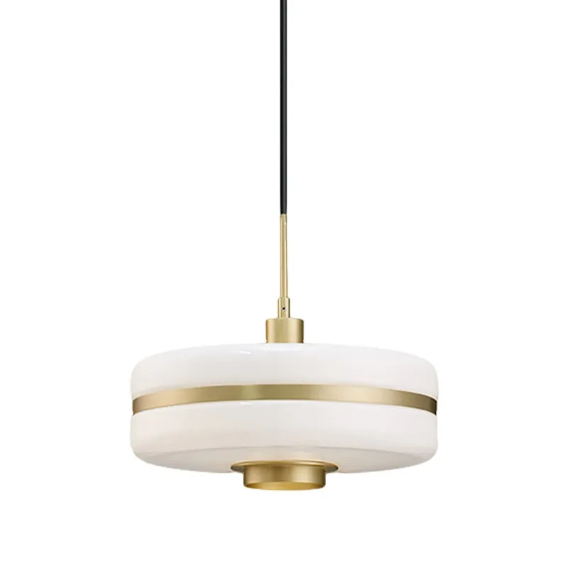 Hangende plafondlamp van wit glas, moderne 1-lichts gouden hanglamp voor woonkamer Clearhalo