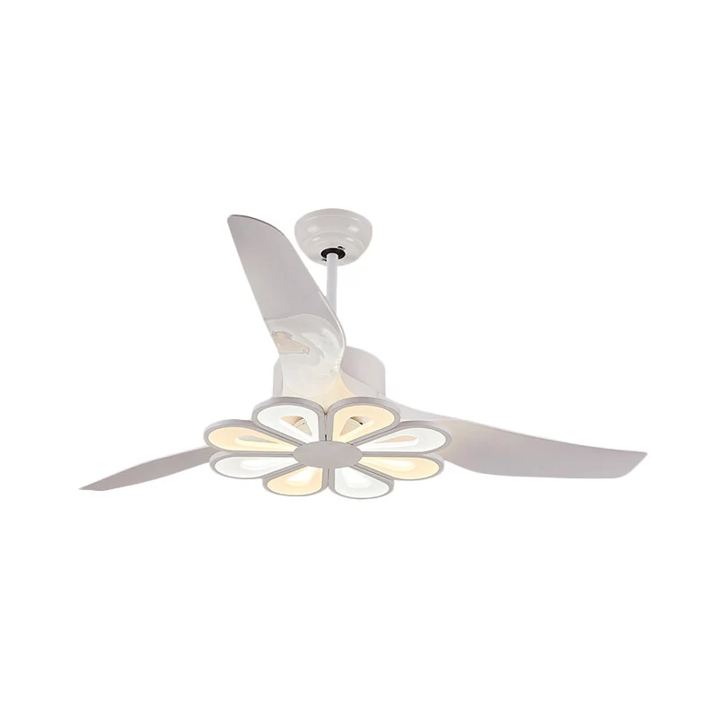 Hangende ventilator met metallic bloem, eigentijds 50 inch brede LED, wit, semi-inbouw met 3 bladen Clearhalo
