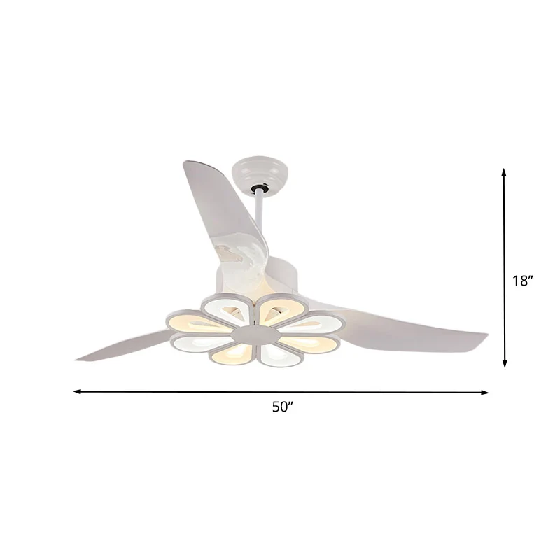 Hangende ventilator met metallic bloem, eigentijds 50 inch brede LED, wit, semi-inbouw met 3 bladen Clearhalo