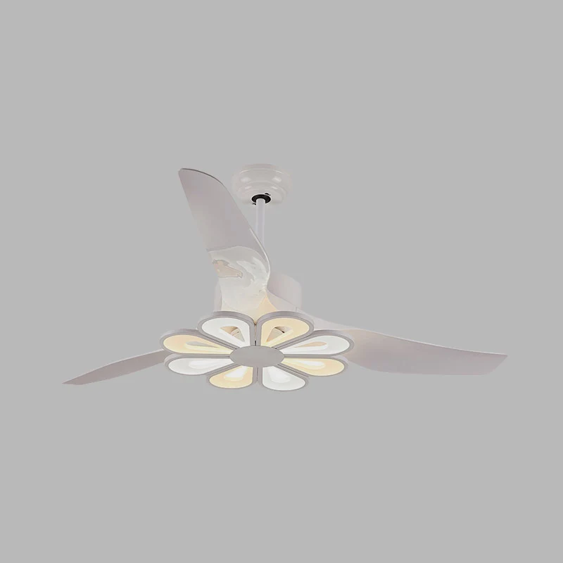 Hangende ventilator met metallic bloem, eigentijds 50 inch brede LED, wit, semi-inbouw met 3 bladen Clearhalo