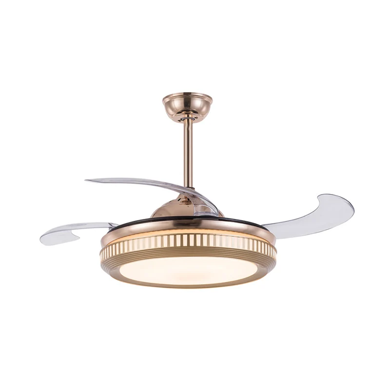 Hangende ventilator van acryl, moderne 19-inch brede LED-gouden semi-inbouwverlichting met 4 bladen Clearhalo