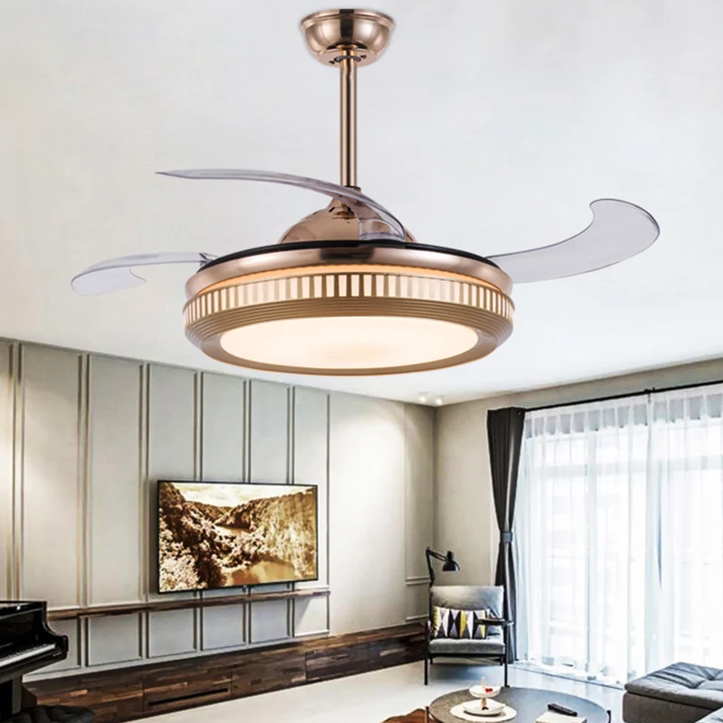 Hangende ventilator van acryl, moderne 19-inch brede LED-gouden semi-inbouwverlichting met 4 bladen Clearhalo