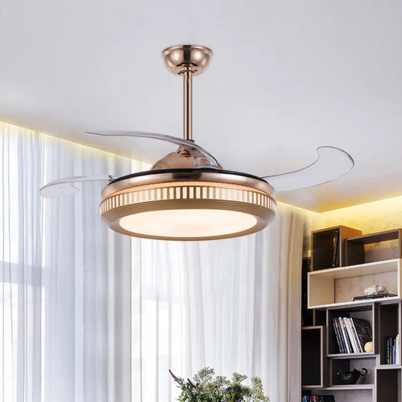 Hangende ventilator van acryl, moderne 19-inch brede LED-gouden semi-inbouwverlichting met 4 bladen Clearhalo