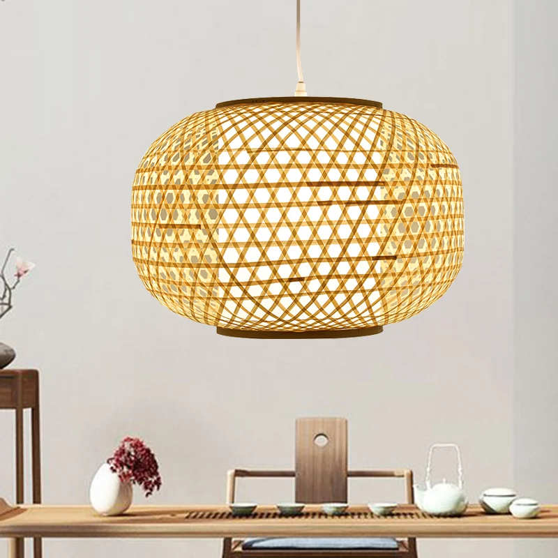 Hanglamp Azië Beige plafondhanglamp met 1 hoofdslaapkamer en bamboe lantaarnkap Clearhalo