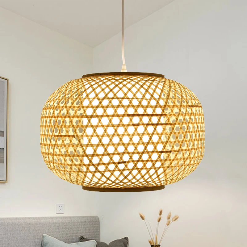 Hanglamp Azië Beige plafondhanglamp met 1 hoofdslaapkamer en bamboe lantaarnkap Clearhalo