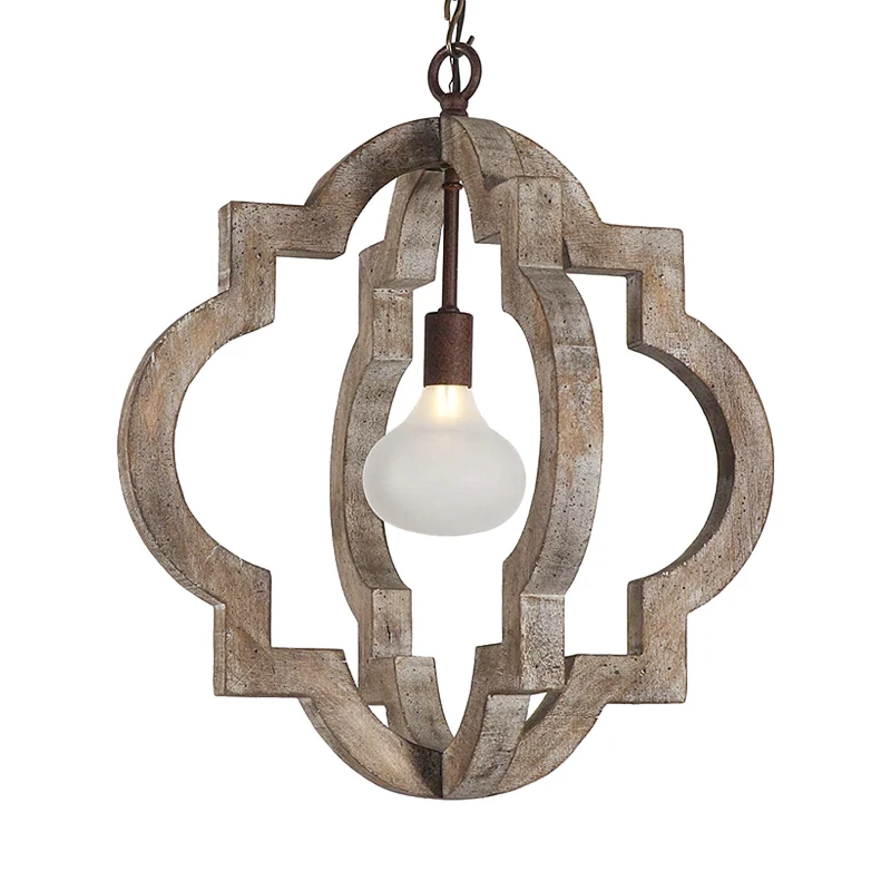 Hanglamp met gebogen frame, 1 licht, traditioneel hangend armatuur van hout voor de woonkamer Clearhalo