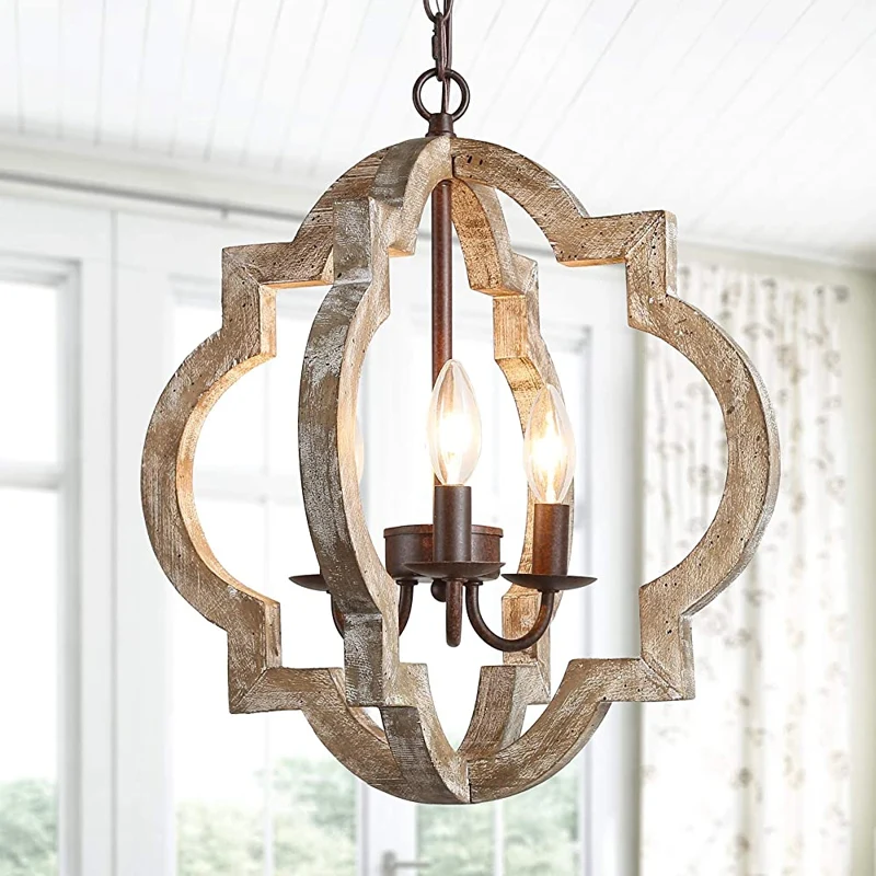 Hanglamp met gebogen frame, 1 licht, traditioneel hangend armatuur van hout voor de woonkamer Clearhalo
