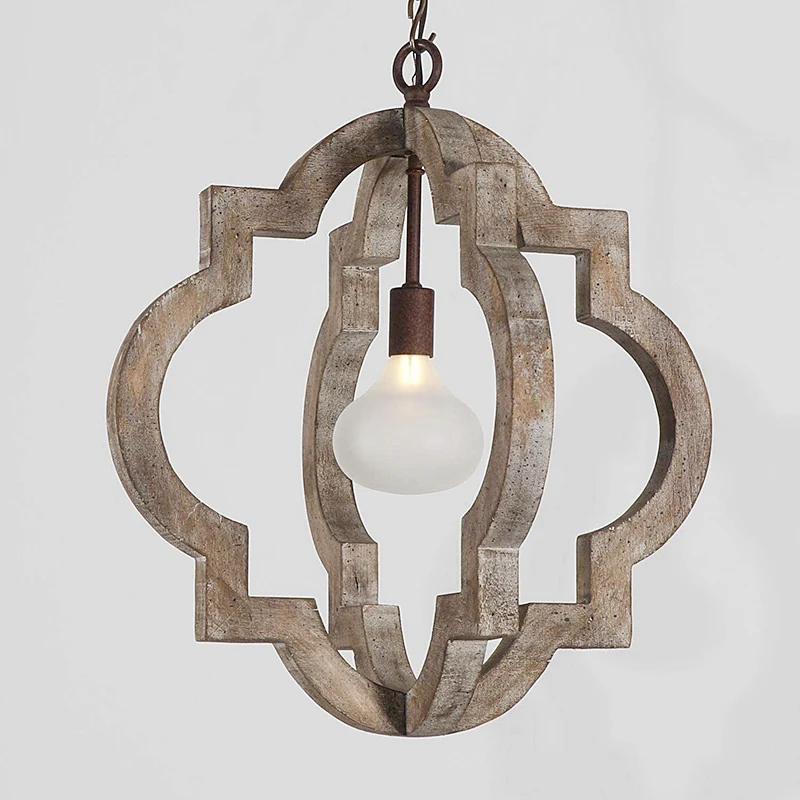 Hanglamp met gebogen frame, 1 licht, traditioneel hangend armatuur van hout voor de woonkamer Clearhalo