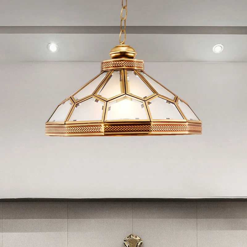 Hanglamp met 1 kop, traditionele kom, mat wit glas, hangende verlichtingsarmatuur goud voor woonkamer Clearhalo