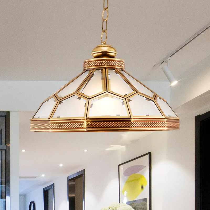 Hanglamp met 1 kop, traditionele kom, mat wit glas, hangende verlichtingsarmatuur goud voor woonkamer Clearhalo