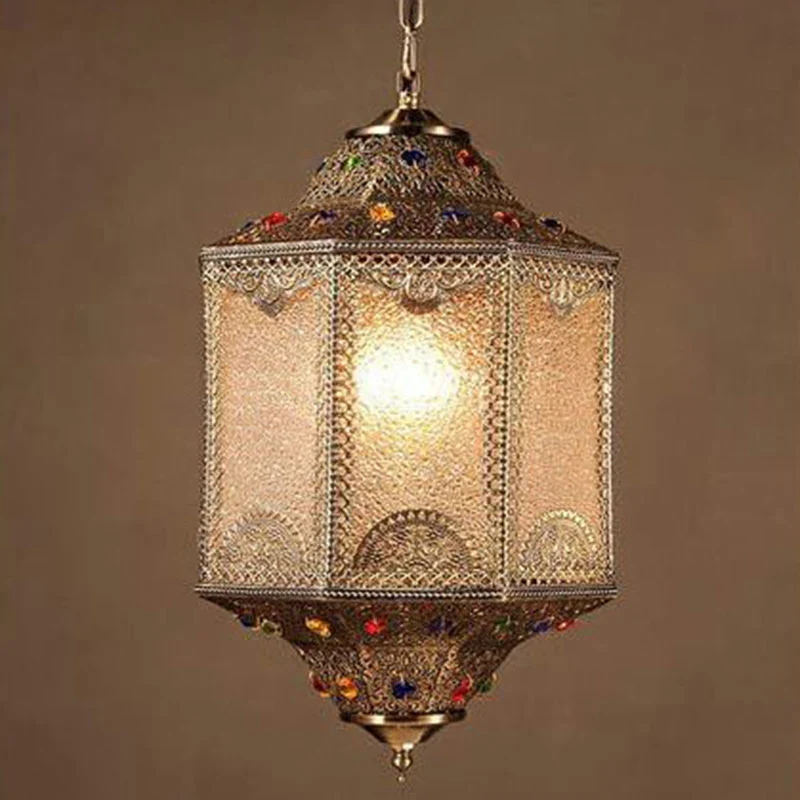 Hanglamp met 3 koppen, vintage gesneden lantaarn, metalen ophanglamp brons Clearhalo
