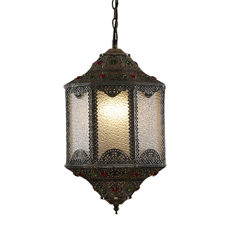 Hanglamp met 3 koppen, vintage gesneden lantaarn, metalen ophanglamp brons Clearhalo