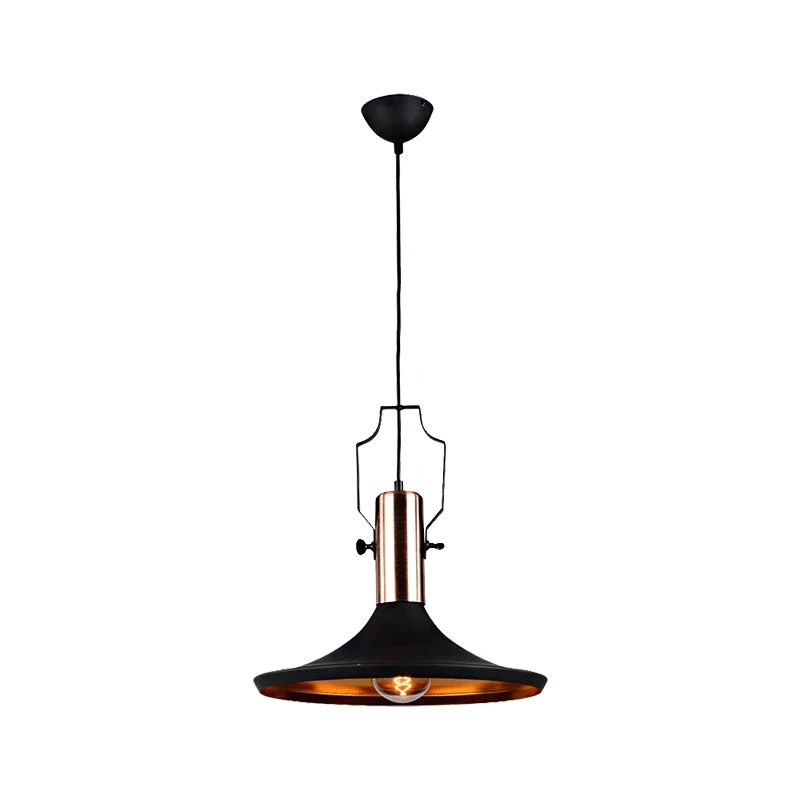 Hanglamp met 1 lamp, kegel/urn/uitlopende kap en verstelbaar snoer, metalen hangende plafondlamp zwart Clearhalo