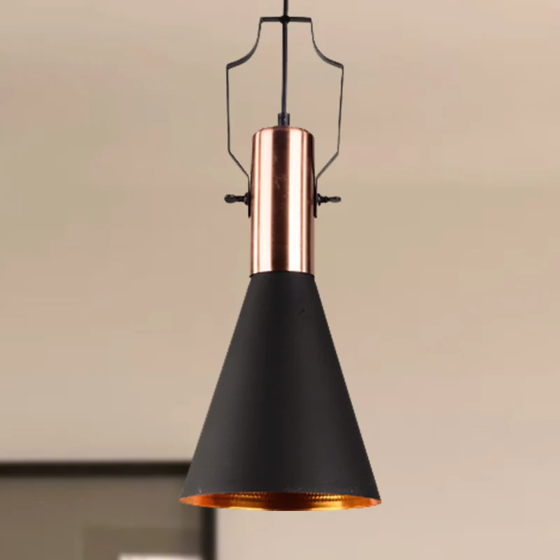 Hanglamp met 1 lamp, kegel/urn/uitlopende kap en verstelbaar snoer, metalen hangende plafondlamp zwart Clearhalo