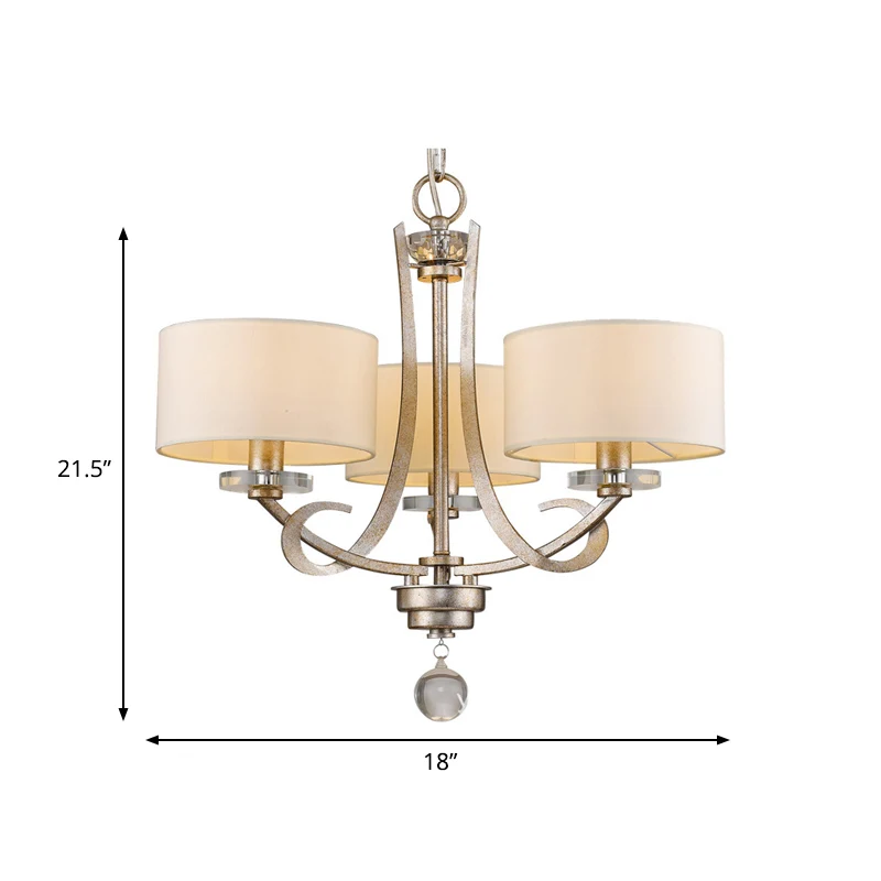 Hanglamp met 3 lampen, klassieke trommel, hangende kroonluchter van stof, wit voor slaapkamer met kristal Clearhalo
