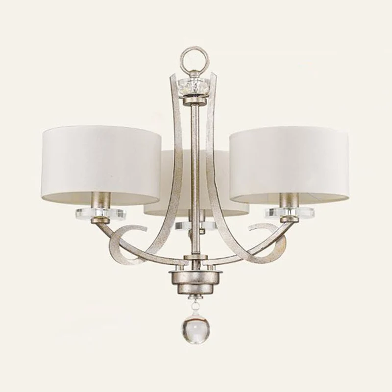 Hanglamp met 3 lampen, klassieke trommel, hangende kroonluchter van stof, wit voor slaapkamer met kristal Clearhalo