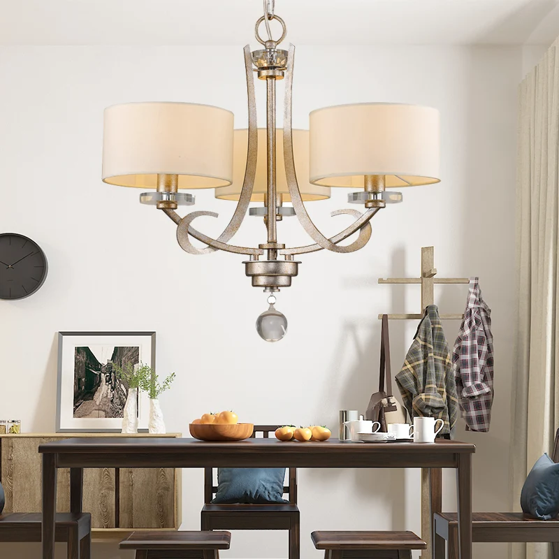 Hanglamp met 3 lampen, klassieke trommel, hangende kroonluchter van stof, wit voor slaapkamer met kristal Clearhalo