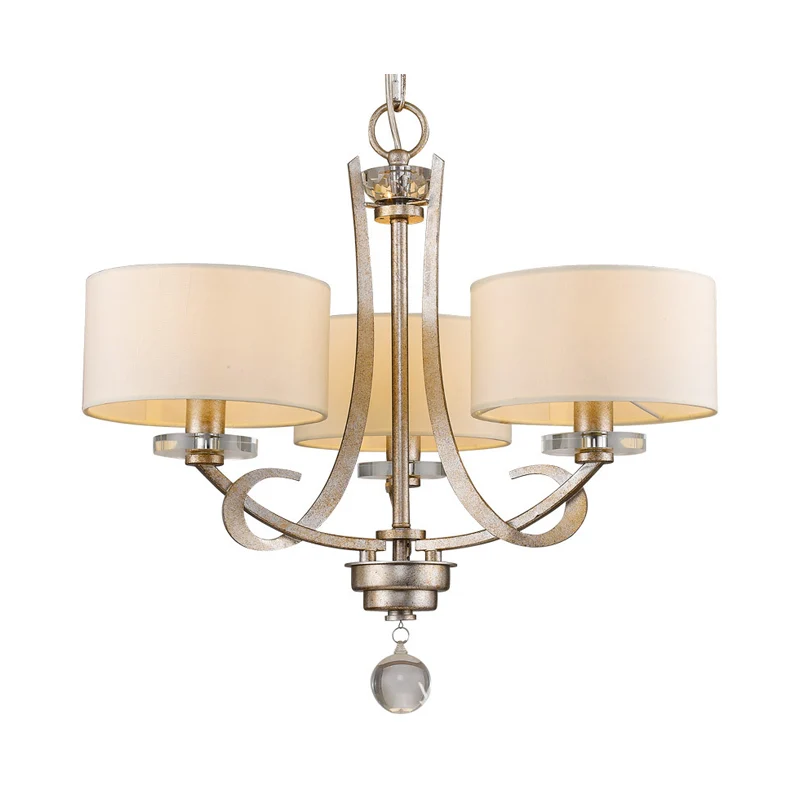 Hanglamp met 3 lampen, klassieke trommel, hangende kroonluchter van stof, wit voor slaapkamer met kristal Clearhalo