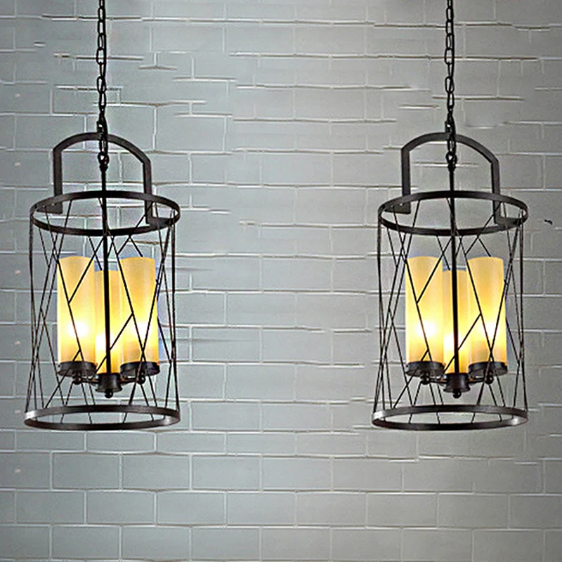 Hanglamp met 3 lampen, traditionele cilinder, hangende kroonluchter van beige glas, zwart Clearhalo