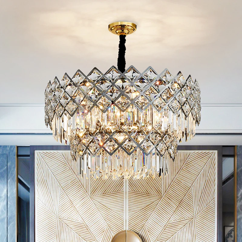 Hanglamp met meerdere niveaus van roestvrij staal, postmoderne hanglamp met kristallen ruit Clearhalo