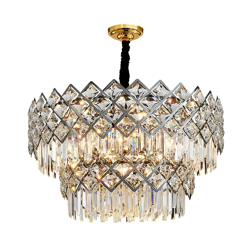 Hanglamp met meerdere niveaus van roestvrij staal, postmoderne hanglamp met kristallen ruit Clearhalo