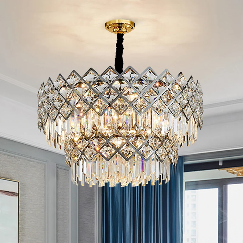 Hanglamp met meerdere niveaus van roestvrij staal, postmoderne hanglamp met kristallen ruit Clearhalo