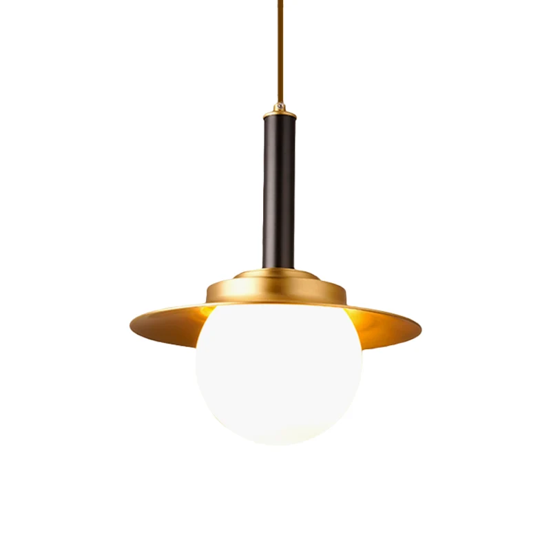 Hanglamp met metalen kap, postmoderne messing hanglamp met 1 kop en glazen bolvormige kap aan de onderkant Clearhalo