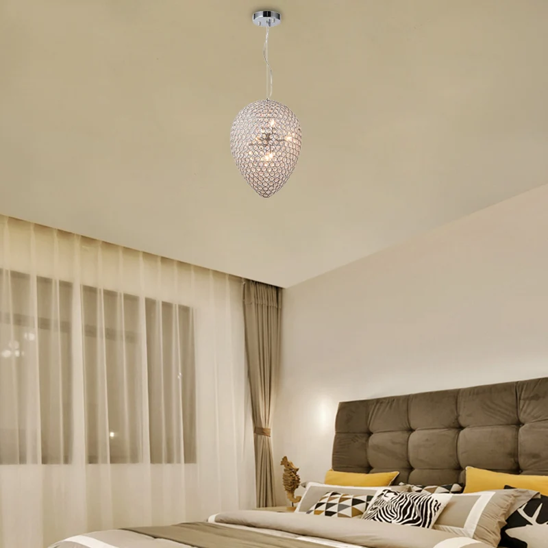 Hanglamp met verchroomde kralen en traanvormige kap Moderne heldere kristallen kroonluchterlamp met meerdere lampen Clearhalo