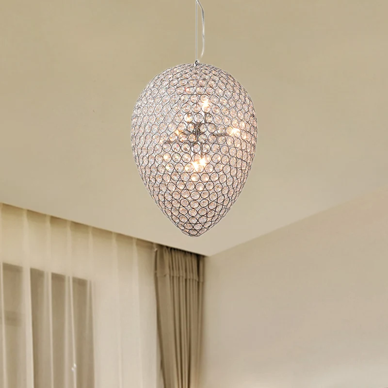 Hanglamp met verchroomde kralen en traanvormige kap Moderne heldere kristallen kroonluchterlamp met meerdere lampen Clearhalo
